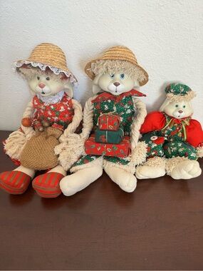 Festive Holiday Rag Doll Bunnies in Red & Green